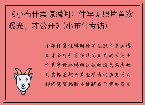 《小布什震惊瞬间：件罕见照片首次曝光，才公开》(小布什专访)