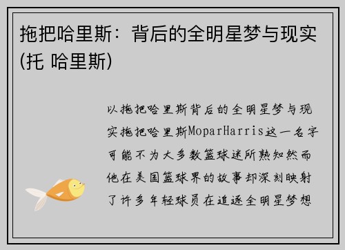 拖把哈里斯：背后的全明星梦与现实(托 哈里斯)